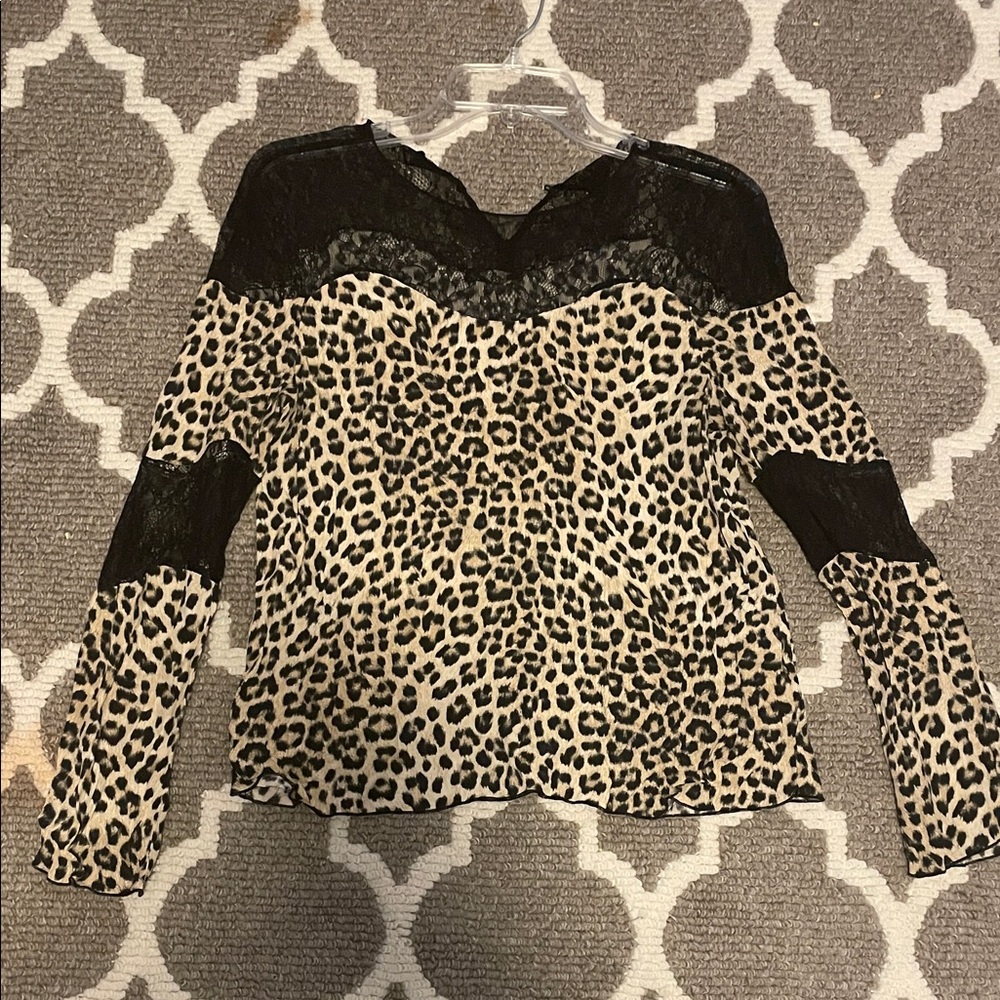Zara Leopard Print Blouse with Black Lace